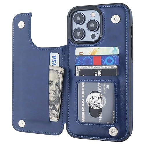 ONETOP for iPhone 15 Pro Max Wallet Case with Credit Card Holder,Blue | Kickstand,ID/Cash Holder,Case Wallet with Card Slots,Double Magnetic Clasp,Durable PU Leather Shockproof Cover for Women Men - color: Blue