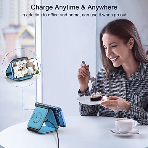 3 in 1 Wireless Charging Station for Apple,Foldable Magnetic Travel Charger - color: ice blue