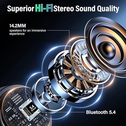 Wireless Earbuds with Touch Screen, Bluetooth 5.4 Headphones, ANC/ENC Noise Cancelling, 48H HiFi Stereo Bluetooth Ear Buds with 5 EQ Modes, Transparency Mode, IPX7 Earphones, Black