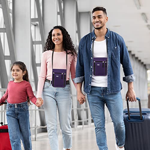Travel Pouch Neck Wallet Family Passport Holder Organizer Case with RFID Blocking - color: Purple