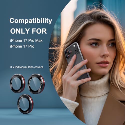 Compatible with iPhone 17 Pro Max/17 Pro Camera Lens Protector - color: Black + Red