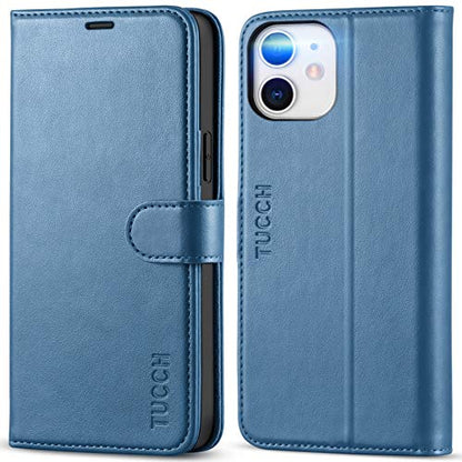 TUCCH Case Wallet for iPhone 12 Pro/12 6.1", RFID Blocking Folio, Lake Blue | 3 Card Holders, Kickstand, PU Leather, Magnetic Closure, Shockproof TPU Shell, Protective Flip Cover - color: Lake Blue