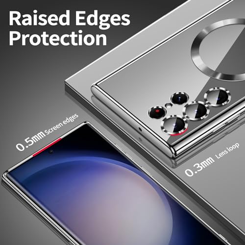 For Samsung Galaxy S23 Ultra Case（only）, Covers for s23u .Magnetic Metallic Glossy Slim Clear Luxury Soft Shockproof funda capa para for Galaxy S23 Ultra 6.8 inch .Compatible with MagSafe(Black) - color: Black