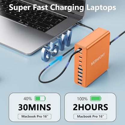 320W USB C Charger Block, MGRNPONY 10-Port GaN USB C Charging Station - color: Orange