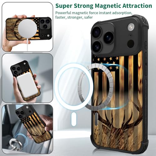 DJSOK Case for iPhone 17 Pro Max,Compatible with MagSafe,Anti-Scratch Shockproof Case,Wood Grain American Flag Buck Hunter Deer - color: Wood Grain American Flag Buck Hunter Deer, size: IPhone 17 Pro Max