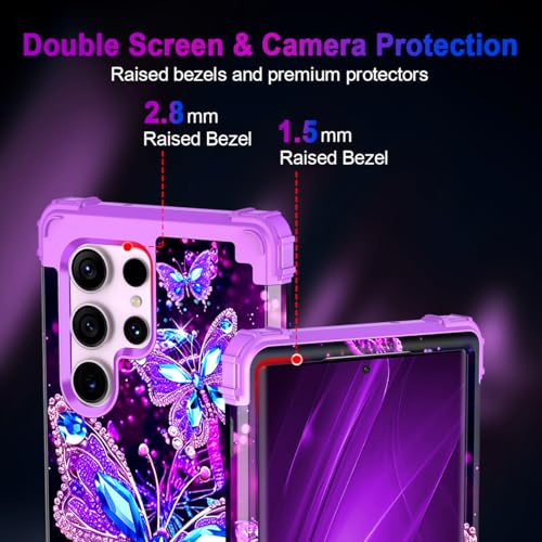 Miqala Compatible with Galaxy S23 Ultra 5G Case,Glow in The Dark Three Layer Heavy Duty Shockproof Protection Hard Plastic Bumper+Soft Silicone Case for Samsung Galaxy S23 Ultra,Dark - color: Dark Butterfly, size: Samsung Galaxy S23 Ultra,6.8 inch