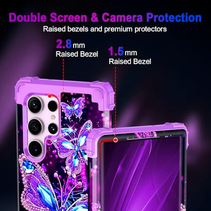 Miqala Compatible with Galaxy S23 Ultra 5G Case,Glow in The Dark Three Layer Heavy Duty Shockproof Protection Hard Plastic Bumper+Soft Silicone Case for Samsung Galaxy S23 Ultra,Dark - color: Dark Butterfly, size: Samsung Galaxy S23 Ultra,6.8 inch