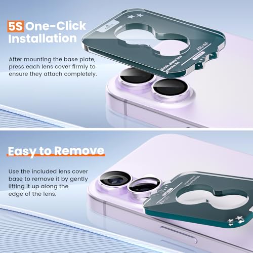 imluckies Camera Lens Protector for iPhone 17 6.3", [AR+AF] HD Clear Tempered Glass Lens Cover, 9H Hardness Scratch Resistant Individual Metal Ring, Case Friendly & Easy Install, Purple - color: Purple