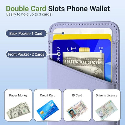 SHANSHUI Phone Wallet, 2 Pack Leather Business ID Credit Card Holder for Back of Phone Stick on Compatible with iPhone, Most Smartphones - White Purple - color: Purle + White