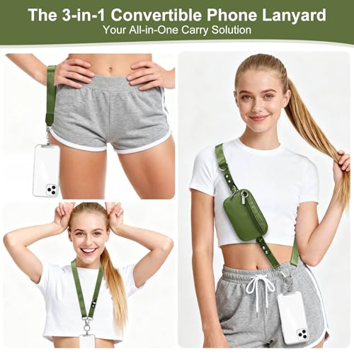 Phone Lanyard Crossbody with Detachable RFID Wallet (Green, Large) - color: Green, size: Large