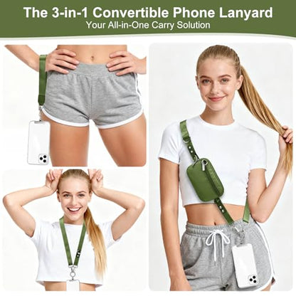 Phone Lanyard Crossbody with Detachable RFID Wallet (Green, Large) - color: Green, size: Large