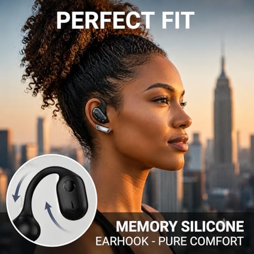 Bluetooth Headphones Wireless Earbuds 360hrs Playtime Wireless Charging Case Digital Display Sports Ear Buds with Earhook Deep Bass IPX7 Waterproof Tablet Over-Ear Earphones for TV Phone Laptop Black