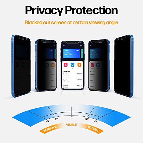 Power Theory Designed for iPhone 12/iPhone 12 Pro Privacy Screen Protector Tempered Glass Anti Spy protection [9H Hardness], Easy Install Kit, 99% HD Bubble Free Case Friendly, Anti-Scratch, 2 Pack - size: iPhone 12/12 Pro [2-Pack]