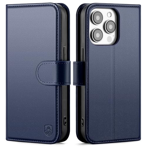 Compatible with iPhone 14 Pro Genuine Leather Case Wallet with Card Holder,Women Men Real Leather Flip Folio RFID Blocking Credit Card Slots Stand Phone Cover,for Apple 14 Pro 6.1,Dark Blue - color: Dark Blue, size: iPhone 14 Pro - 6.1"