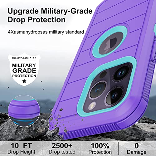 for iPhone 14 Pro Case with 2 Screen Protector,Full Body Shockproof Drop Protection Dust Proof Heavy Duty 3-Layer Rugged Durable Military Grade Cover for Apple iPhone 14 Pro 6.1" (Purple) - color: Purple/light green II