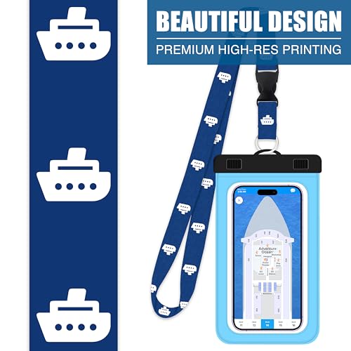 Cruise On Lanyards Waterproof Phone Pouch Dry Case w/Touch Screen for iPhone 15 14 13 12 11 Pro Max XS, Samsung S22+, Pixel 7, Fits Up to 6.5” Screen, Large Floating Holder (2-Pack) Blue