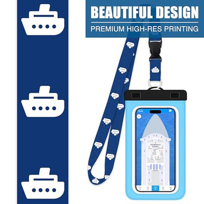 Cruise On Lanyards Waterproof Phone Pouch Dry Case w/Touch Screen for iPhone 15 14 13 12 11 Pro Max XS, Samsung S22+, Pixel 7, Fits Up to 6.5” Screen, Large Floating Holder (2-Pack) Blue