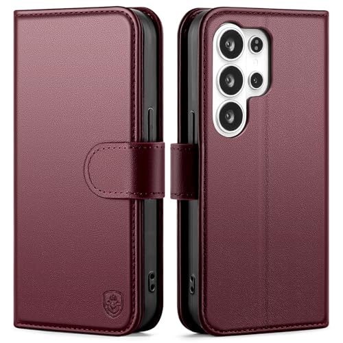 Compatible with Samsung Galaxy S26 Ultra Genuine Leather Case Wallet with Card Holder,Women Men Real Leather Flip RFID Blocking Credit Card Slots Kickstand Protective Phone Cover,Wine Red - color: Wine Red, size: Samsung Galaxy S26 Ultra - 6.9"