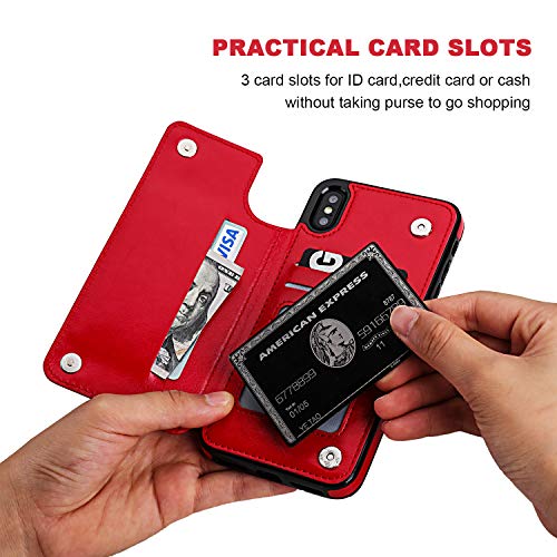 ONETOP for iPhone Xs Max Wallet Case with Credit Card Holder,Red | Kickstand,ID/Cash Holder,Case Wallet with Card Slots,Double Magnetic Clasp,Durable PU Leather Shockproof Cover for Women Men - color: iPhone Xs Max 6.5" Red
