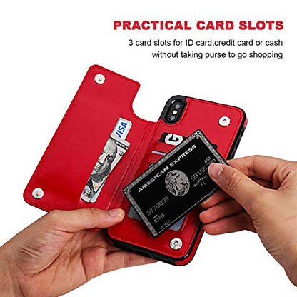 ONETOP for iPhone Xs Max Wallet Case with Credit Card Holder,Red | Kickstand,ID/Cash Holder,Case Wallet with Card Slots,Double Magnetic Clasp,Durable PU Leather Shockproof Cover for Women Men - color: iPhone Xs Max 6.5" Red