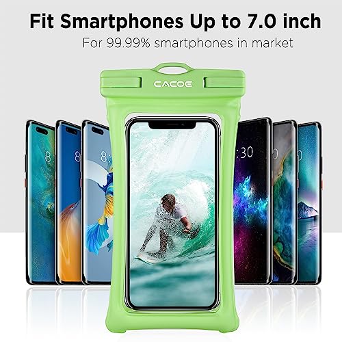 CACOE Floatable Waterproof Phone Pouch 2 Pack Up to 7.0",Black+Dark Green | Floatable, IPX8 Waterproof Phone Case,Adjustable Lanyard,Dry Bags for Beach/Cruise/Travel/Camping/Kayak/Vacation Essentials - color: Black+Dark Green