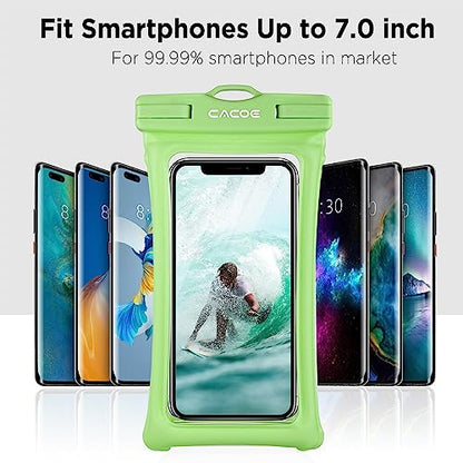 CACOE Floatable Waterproof Phone Pouch 2 Pack Up to 7.0",Black+Dark Green | Floatable, IPX8 Waterproof Phone Case,Adjustable Lanyard,Dry Bags for Beach/Cruise/Travel/Camping/Kayak/Vacation Essentials - color: Black+Dark Green