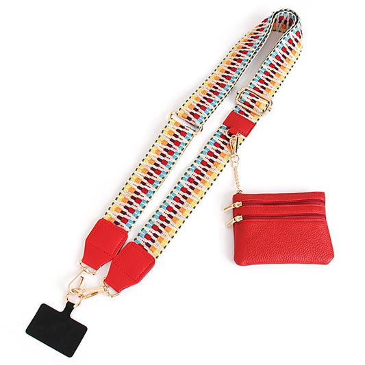 Phone Strap with Zippered Pouch, Clip and Go Strap for Phone with Wallet Crossbody - color: Colorful Weaving