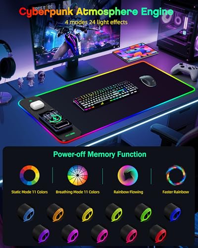 Magnetic Wireless Charging Mouse Pad Gaming, 31.5"x15.8" Large Desk Mat - color: RGB-Adatper
