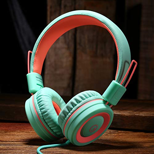 noot products K11 Kids Headphones Wired 3.5mm Jack Tangle-Free Mint/Coral - color: Mint