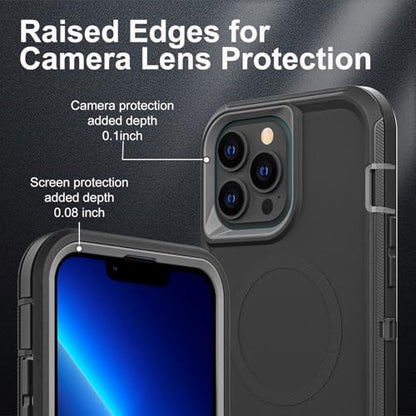 YKHJKLEC for iPhone 13 Pro Max Case, Compatible with Magsafe, Military Grade 3 in 1 Heavy Duty Shockproof/Drop Proof/Dust Proof Case with 2Pcs Tempered Glass Screen Protector (New-Black/Grey) - color: New-Black/Grey
