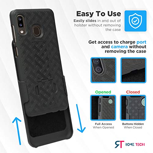Designed for Samsung Galaxy A20 Case with Belt Clip Holster | Rugged Holster & Protective Phone Case Combo with Anti-Slip Texture - Black