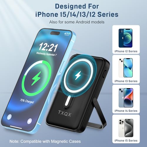 for Magsafe Battery Pack,10000mAh Magnetic Power Bank 22.5W PD Fast Charging with LED Display,Wireless Portable Charger with Built-in Cables and Stand for iPhone 17/16/15/14/13/12/Pro/Pro Max - color: Black-2
