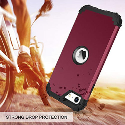 BENTOBEN for iPhone SE 2022 Case and iPhone SE 2020 Phone Case, Heavy Duty 3 in 1 Full Body Rugged Shockproof Hybrid Hard PC Soft Rubber Bumper Protective Girls Women Boy Men Cover, Wine Red/Burgundy - color: Black/Wine Red