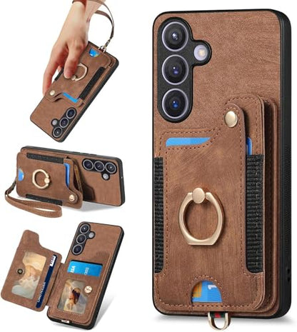 for Samsung Galaxy S25 FE Case Wallet with Card Slots Brown | PU Leather Flip Folio Cover,RFID Blocking Ring Holder,Kickstand,Wrist Strap,Shockproof,Magnetic Protective,Women Men Girls - color: Brown, size: Galaxy S25 FE 6.7 Inch