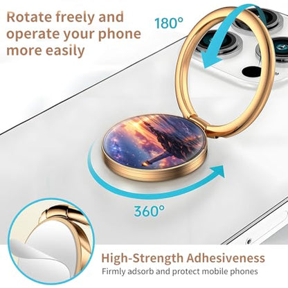 Cell Phone Ring Holder, Cute Metal Phone Grip Stand Finger Ring Kickstand, Flexible 360°Rotation Phone Tablet Case Accessories Compatible with Most Phones Lighthouse Ocean Sunset - color: Lighthouse Ocean Sunset