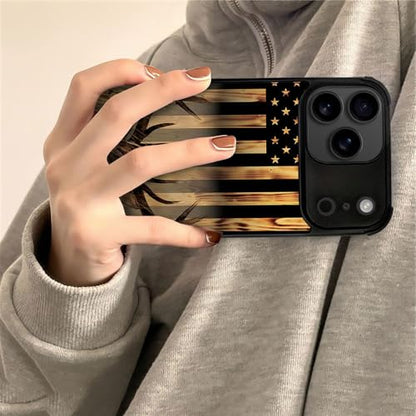 DJSOK Case for iPhone 17 Pro Max,Compatible with MagSafe,Anti-Scratch Shockproof Case,Wood Grain American Flag Buck Hunter Deer - color: Wood Grain American Flag Buck Hunter Deer, size: IPhone 17 Pro Max