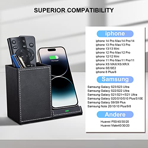 Wireless Charger with Desk Organizer, Wireless Charging Station for iPhone 13/13 Pro Max/13 Pro/12 Series/11/XS Max/XR/X/8Plus/SE 2, Wireless Charging Stand with Leather… (Black S) - color: Black S