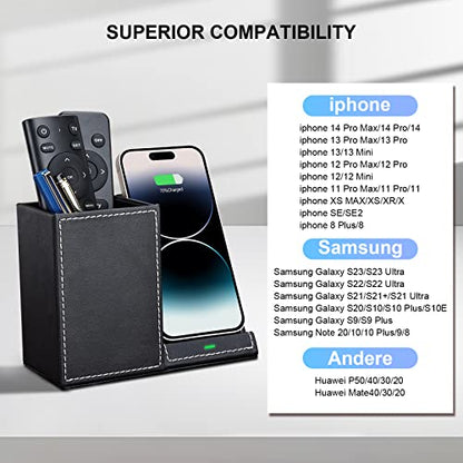 Wireless Charger with Desk Organizer, Wireless Charging Station for iPhone 13/13 Pro Max/13 Pro/12 Series/11/XS Max/XR/X/8Plus/SE 2, Wireless Charging Stand with Leather… (Black S) - color: Black S
