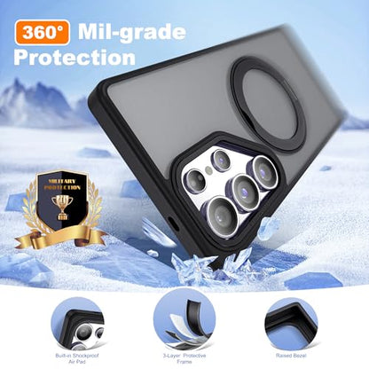 for Samsung Galaxy S25 Ultra Case with 360° Spin Stand,Black | 360° Spin Magnetic Ring Stand,Compatible with Magsafe,Military Protection Phone Case - color: Black, size: Samsung Galaxy S25 Ultra