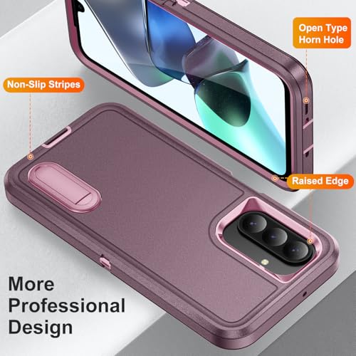 for Samsung Galaxy A26 5G Case with Kickstand Case 3-Layer Military Grade Protective Case Cover Silicone Heavy Duty Rugged Shockproof for Galaxy A26 5G Phone Case (Purple+Pink) - color: Purple+Pink