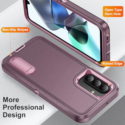 for Samsung Galaxy A26 5G Case with Kickstand Case 3-Layer Military Grade Protective Case Cover Silicone Heavy Duty Rugged Shockproof for Galaxy A26 5G Phone Case (Purple+Pink) - color: Purple+Pink