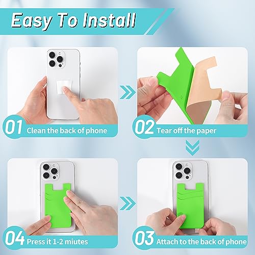 SHANSHUI Card Holder for Phone Case, Silicone Sticky Sleeve Pocket Stick on Business ID Credit Card Cell Phone Wallet Fitting for iPhone, Android & Most Smartphones, 5 PCS Grey White Yellow Green Pink - color: Yellow+Green+Black+White+Pink