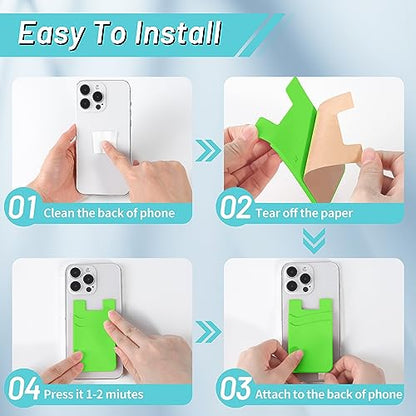 SHANSHUI Card Holder for Phone Case, Silicone Sticky Sleeve Pocket Stick on Business ID Credit Card Cell Phone Wallet Fitting for iPhone, Android & Most Smartphones, 5 PCS Grey White Yellow Green Pink - color: Yellow+Green+Black+White+Pink