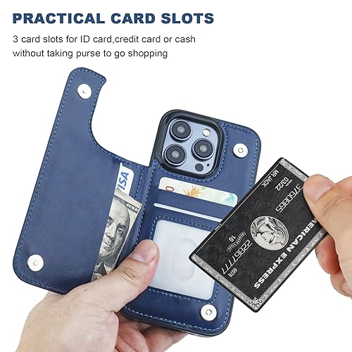 ONETOP for iPhone 15 Pro Wallet Case with Credit Card Holder,Blue | Kickstand,ID/Cash Holder,Case Wallet with Card Slots,Double Magnetic Clasp,Durable PU Leather Shockproof Cover for Women Men - color: Blue