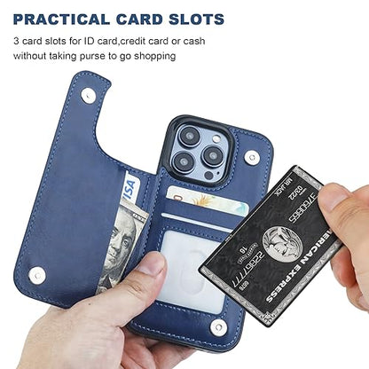 ONETOP for iPhone 15 Pro Wallet Case with Credit Card Holder,Blue | Kickstand,ID/Cash Holder,Case Wallet with Card Slots,Double Magnetic Clasp,Durable PU Leather Shockproof Cover for Women Men - color: Blue