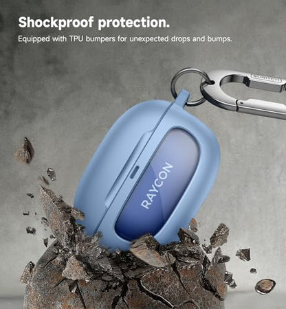 SURITCH Case for Raycon Everyday Earbuds (2024 Edition), Shockproof Magnetic Case for Raycon Bluetooth True Wireless in-Ear Buds Headphones, Protective Cover with Magnetic Lid Lock & Carabiner, Blue - color: Blue