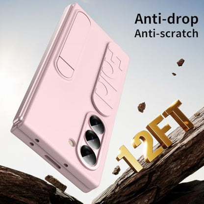 for Samsung Galaxy Z Fold 6 Protect Case with Wristband Stand,Bulit-in Screen & Lens Protection Shockproof Full Body Drop Fall Protection.(Pink) - color: Pink