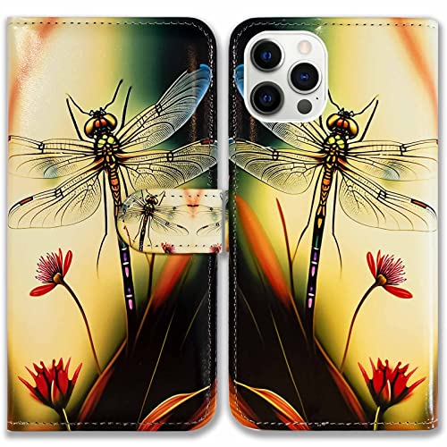 Bcov Case for iPhone 13 Pro,Colorful Dragonfly Leather Flip Phone Case Wallet Cover with Card Slot Holder Kickstand for iPhone 13 Pro - color: Dragonfly Pattern