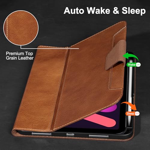 Gexmil Leather Case for iPad mini 7 A17 Pro/iPad mini 6 Gen 8.3 Inch - color: Vegetable Tanned Brown