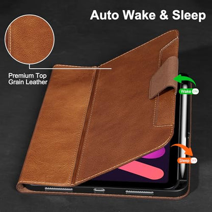 Gexmil Leather Case for iPad mini 7 A17 Pro/iPad mini 6 Gen 8.3 Inch - color: Vegetable Tanned Brown